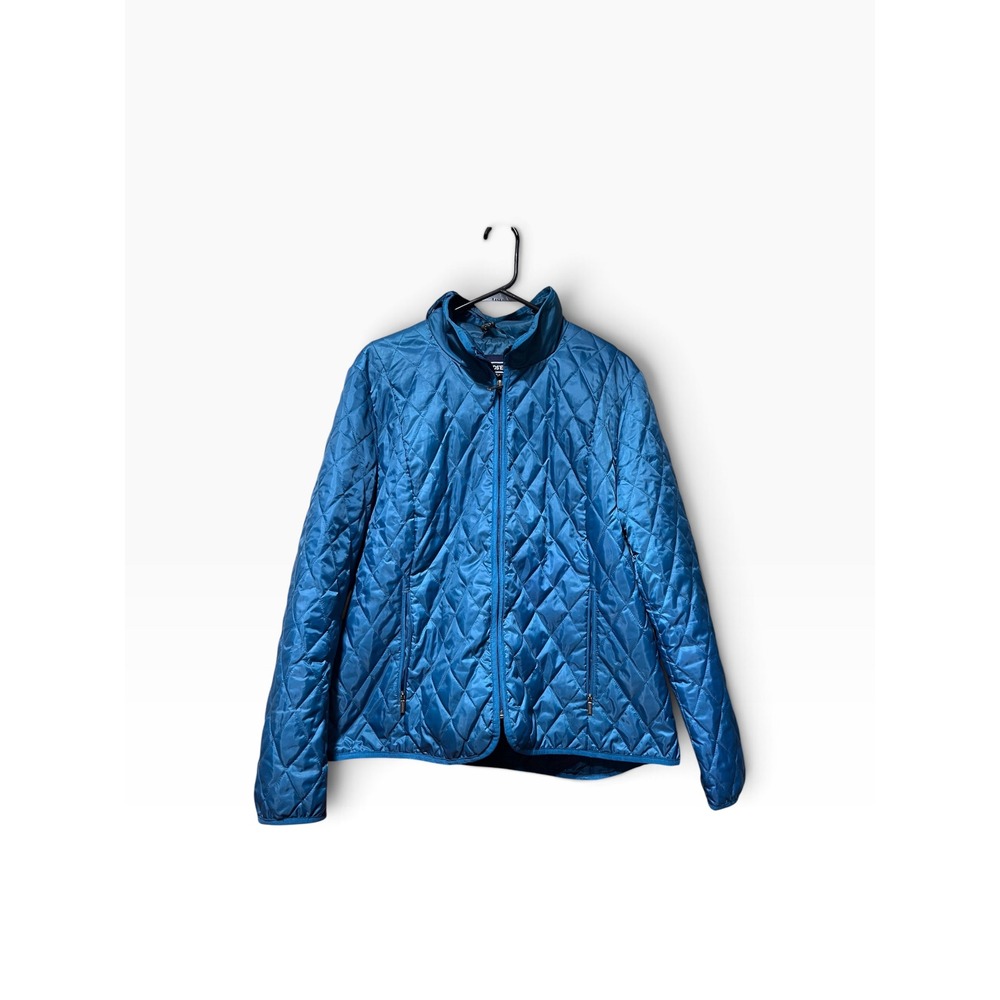 Lands End Womens XL Teal Blue Quilted Primaloft Packable Puffer Jacket Full Zip